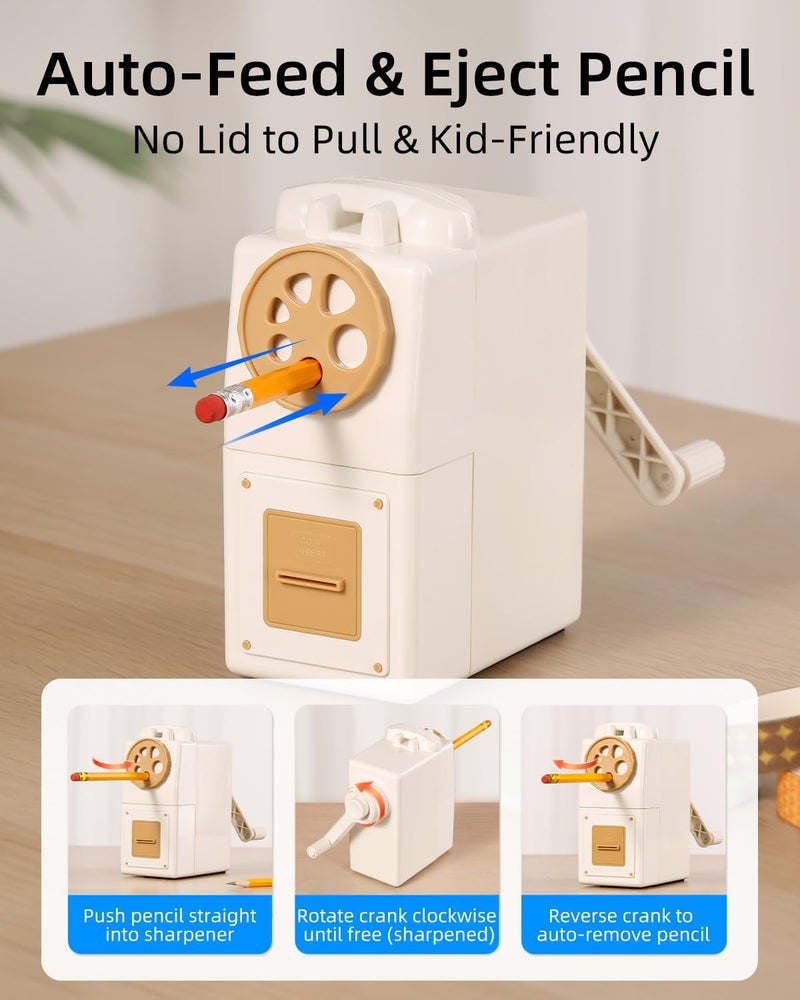 Zmol Manual Hand Crank Pencil Sharpener for Color Pencil,6 Sizes for 6-12mm Colored Pencil Sharpener Handheld with Adjustable Point,Kids, Students, Classroom, Home/Office/School Hand Held White - Image 4
